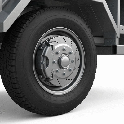 Close-up of a trailer wheel with a robust braking system, clean image